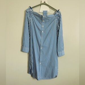 Polo Off Shoulder Blue & White Dress